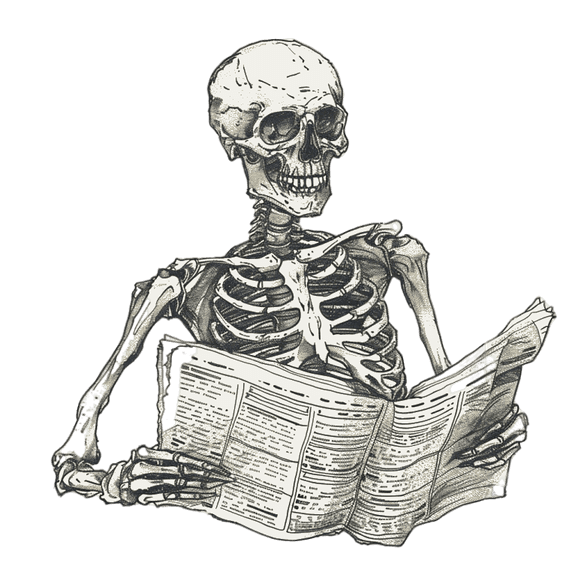 Skeleton reading the newspaper